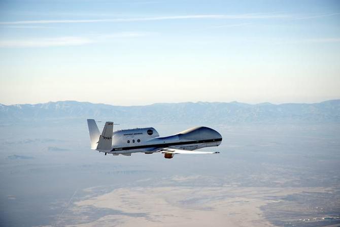 NASA’s Global Hawk aircraft takes off from its base operations in Edwards, California to fly near the equator over the Pacific Ocean in the tropical tropopause layer. 