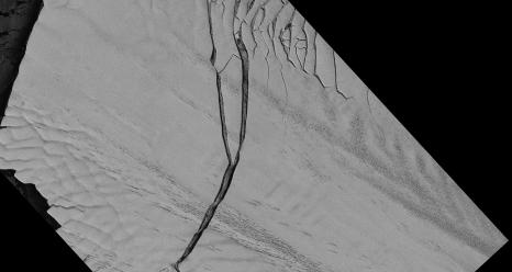 Image of the Pine Island Glacier ice shelf from the German Aerospace Center Earth monitoring satellite TerraSAR-X captured on July 8, 2013.