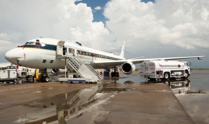 NASA's DC-8 preparing to fly on Aug. 12 from Ellington Field in Houston.