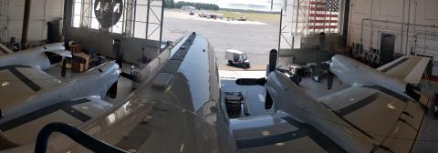 ORACLES Panorama of the P-3 in the hangar